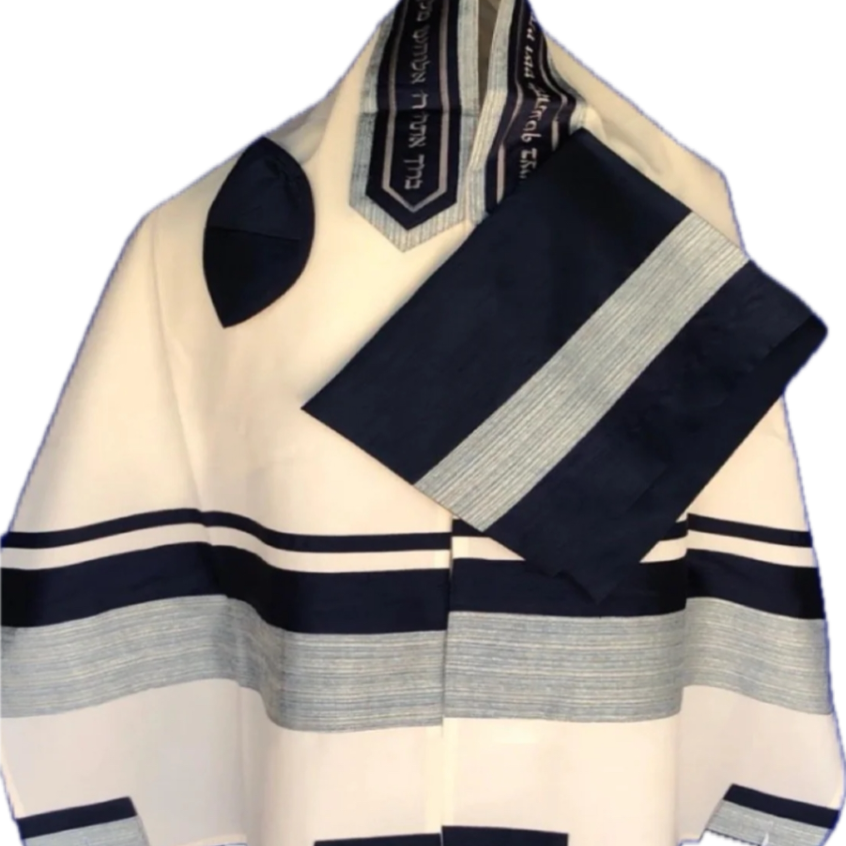 100% Fine Cotton Talit with Blue and  Silver Stripes (516)
