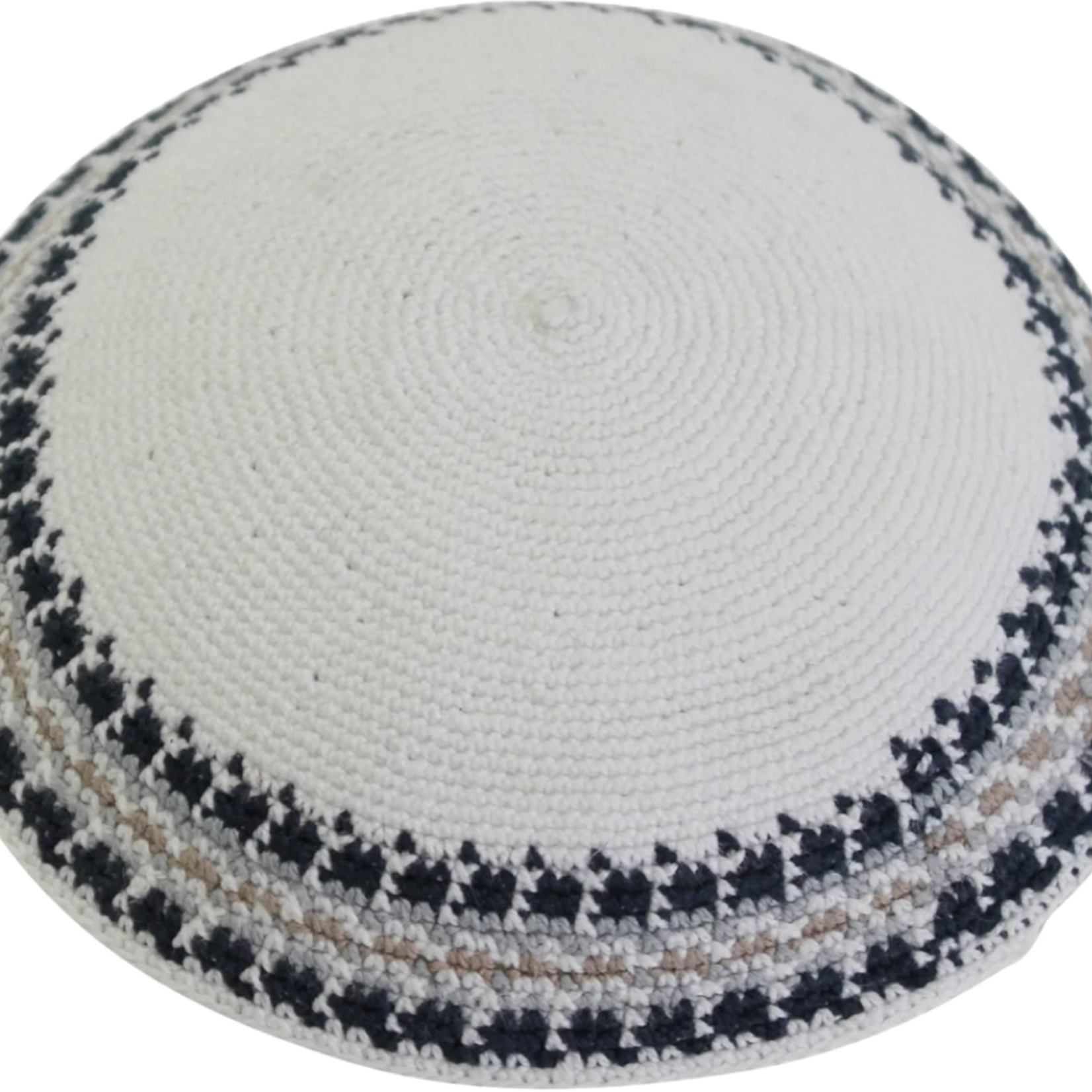 White Knit Kippah with Design