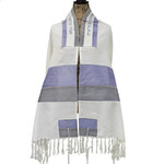 Viscose Purple/Grey Striped Embroidery Tallit Set