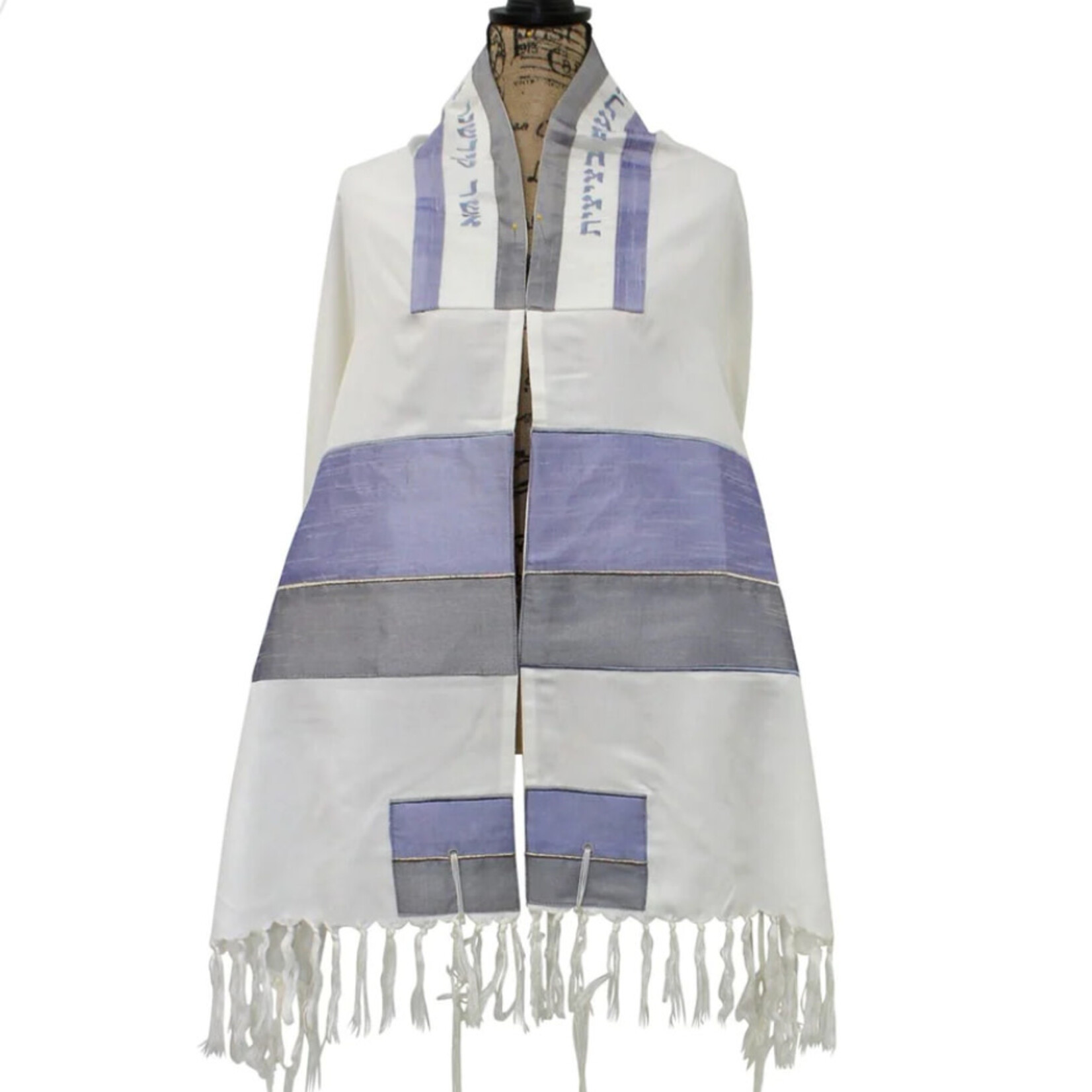 Viscose Purple/Grey Striped Embroidery Tallit Set