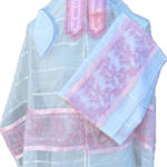 Pink Flowers on White Square Chiffon