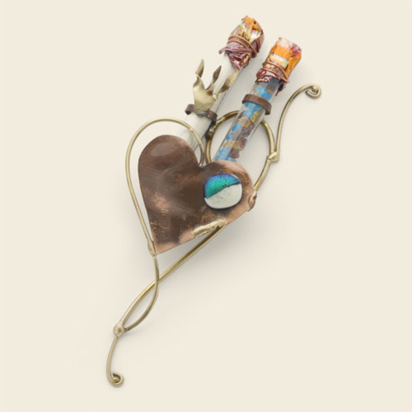 Double Tubed Copper Heart Wedding Mezuzah