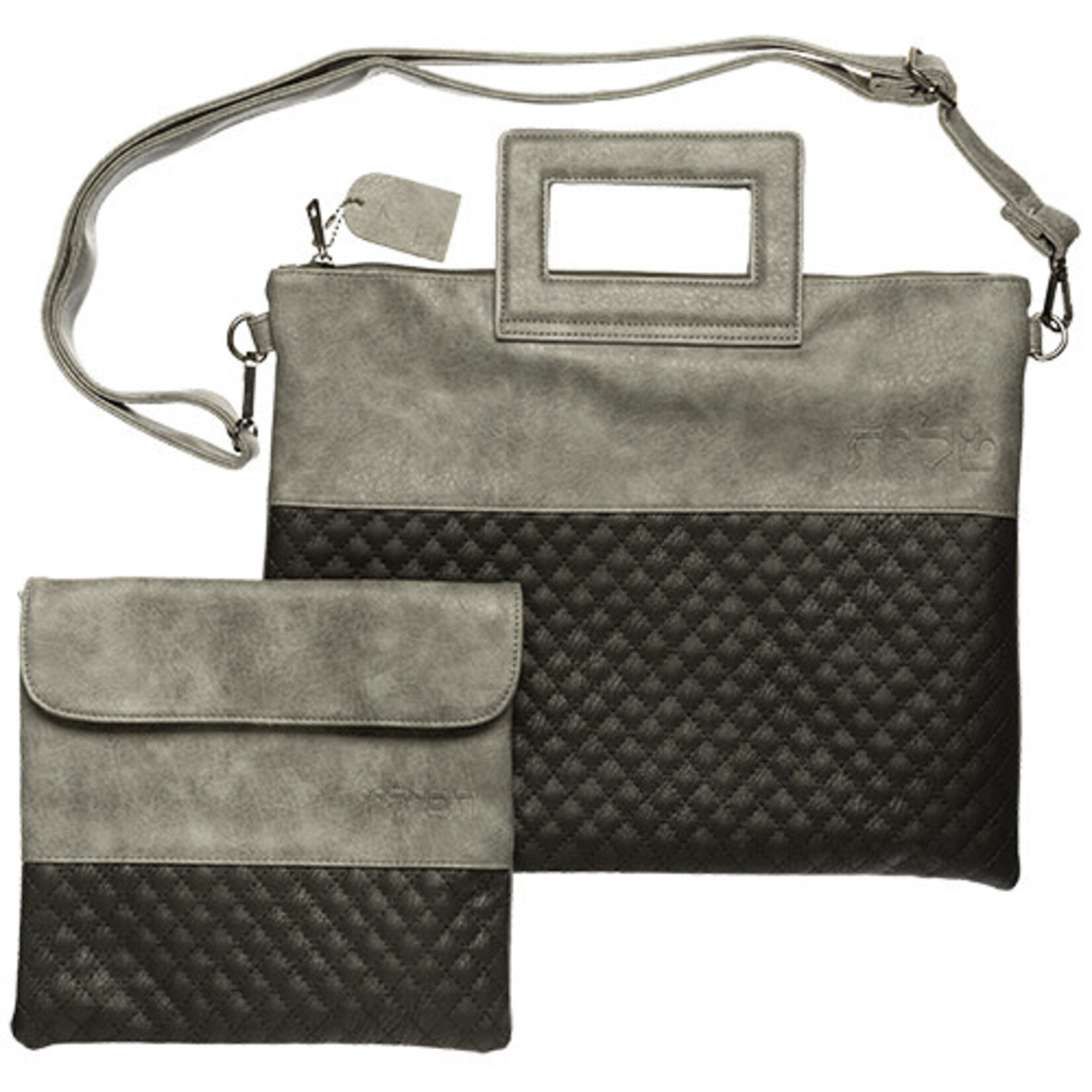 Dark Gray Faux Leather Talit and Tefilin Set with Handles and Strap