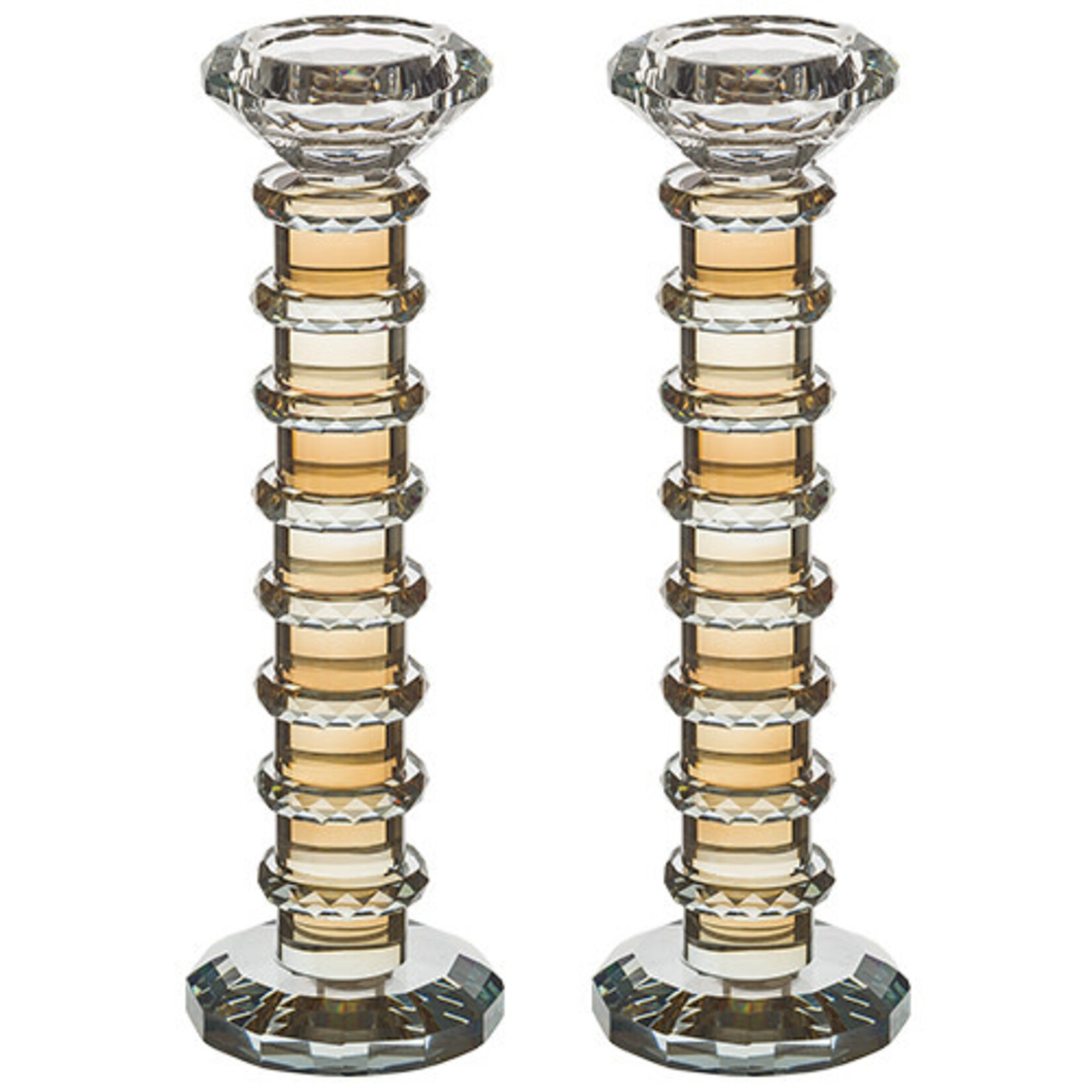 Pair of Crystal Elegant Candlesticks -Amber