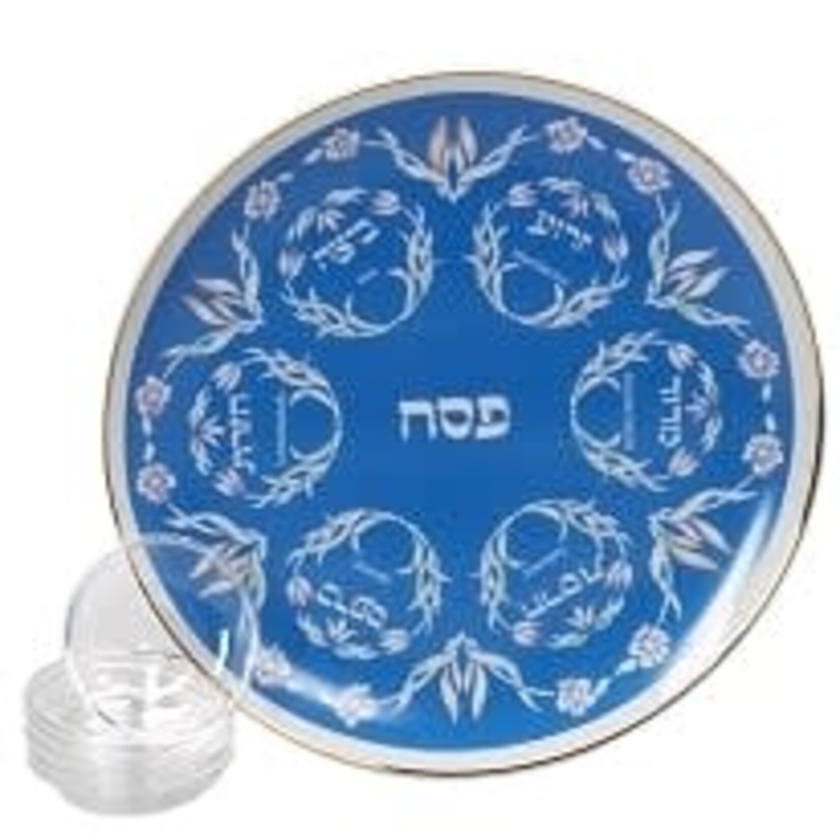 Blue Floral Seder Plate