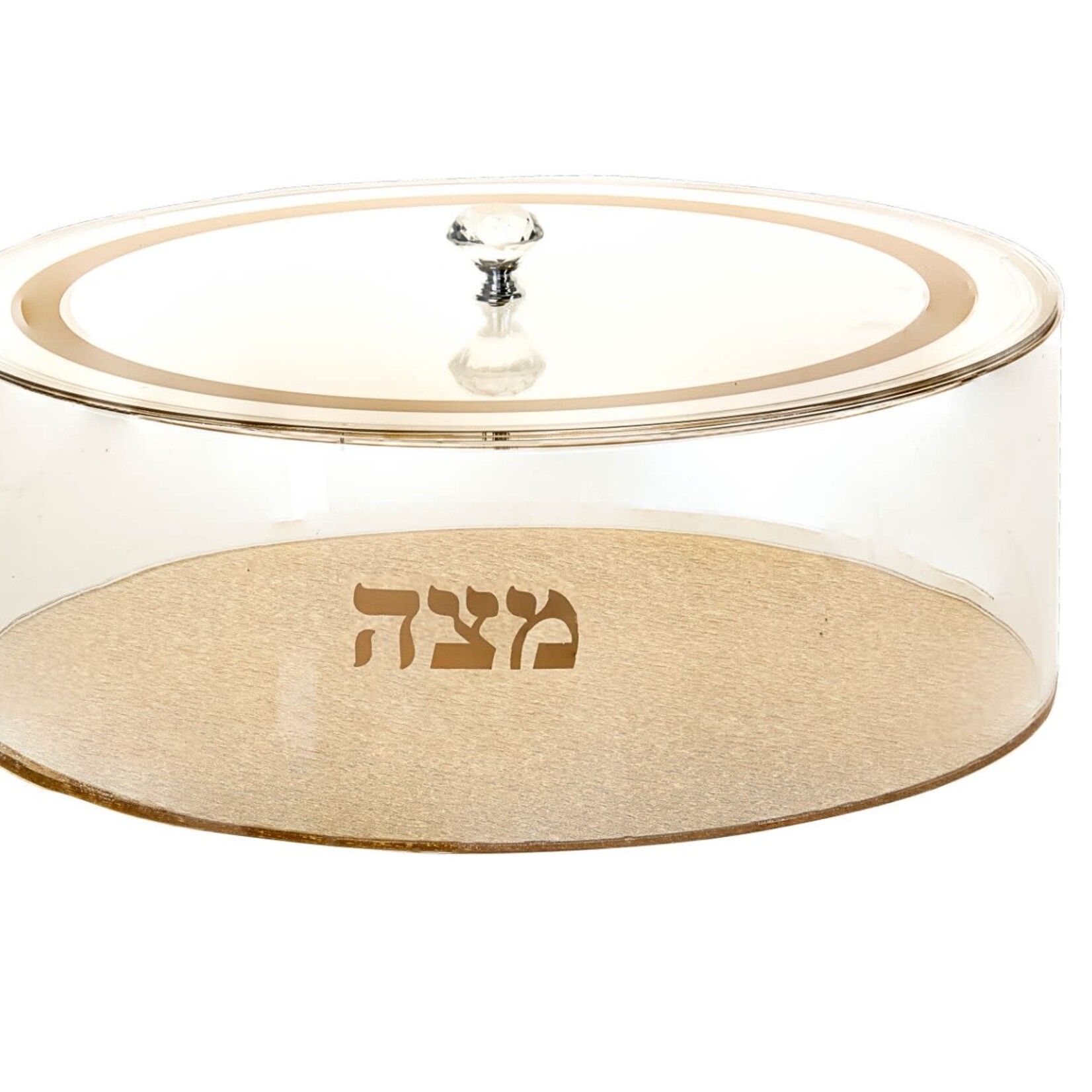 Lucite Round Matzah Holder - Gold