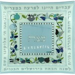 Glass Matzah Plate with Blue Tones