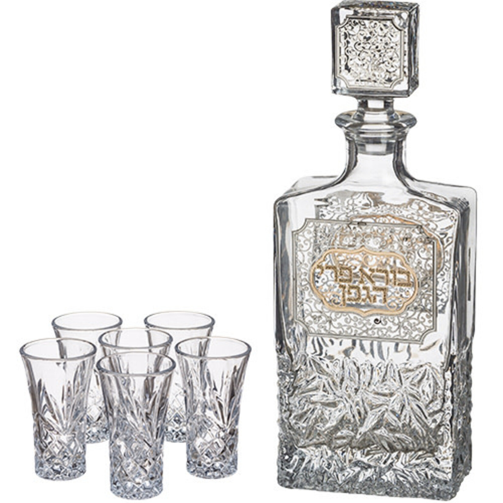 Set of Crystal Wine Bottle with 6 Liquor Glasses