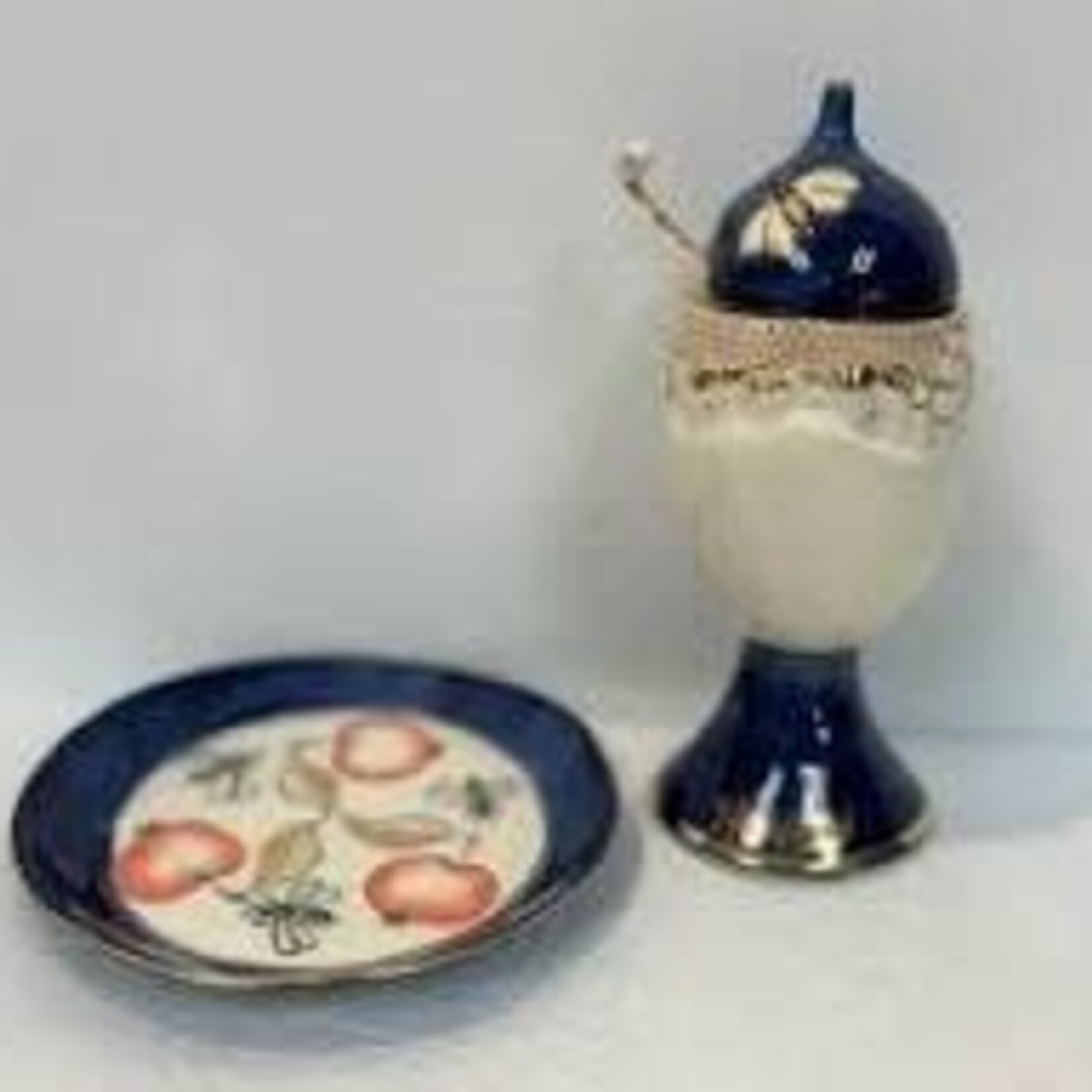 Made in Israel Handmade Jerusalem Honey Dish Set - Blue/Gold