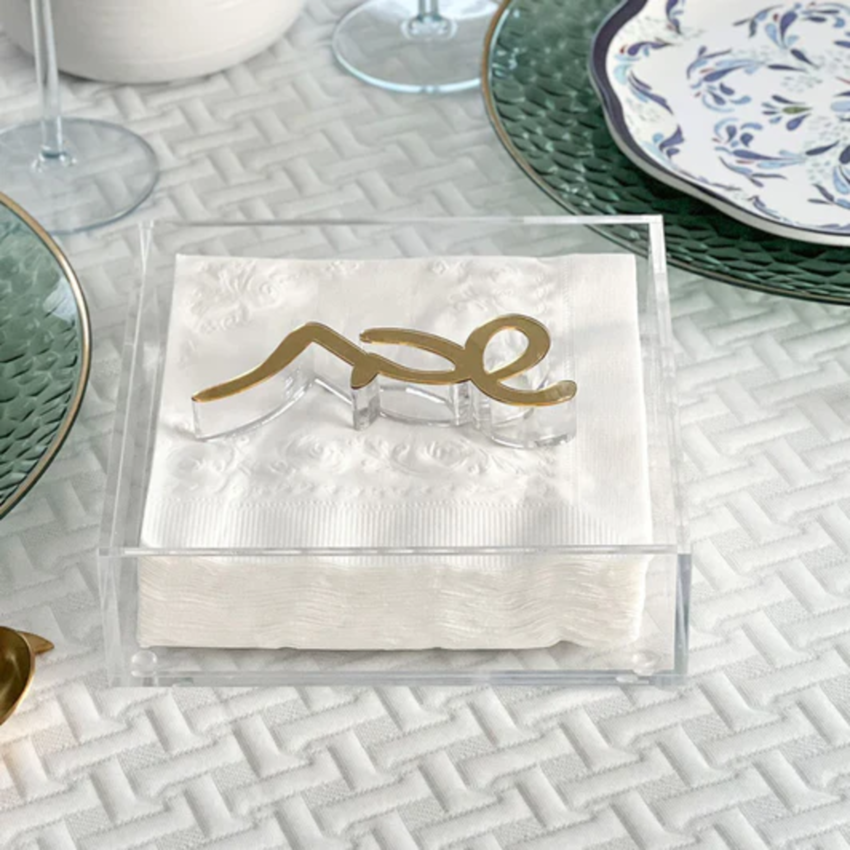 Napkin Holder With Shabbos Weight - Gold