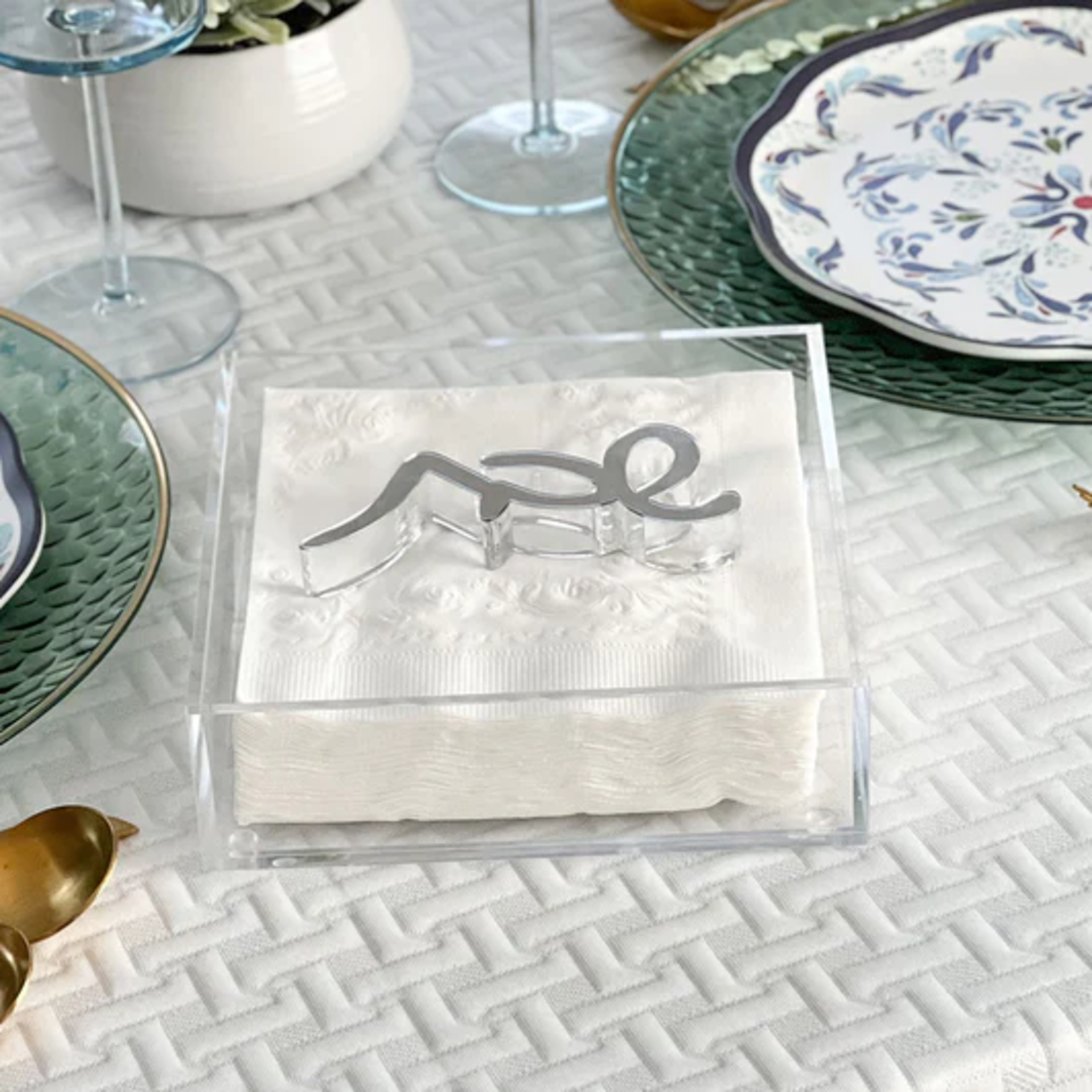 Napkin Holder With Shabbos Weight - Silver