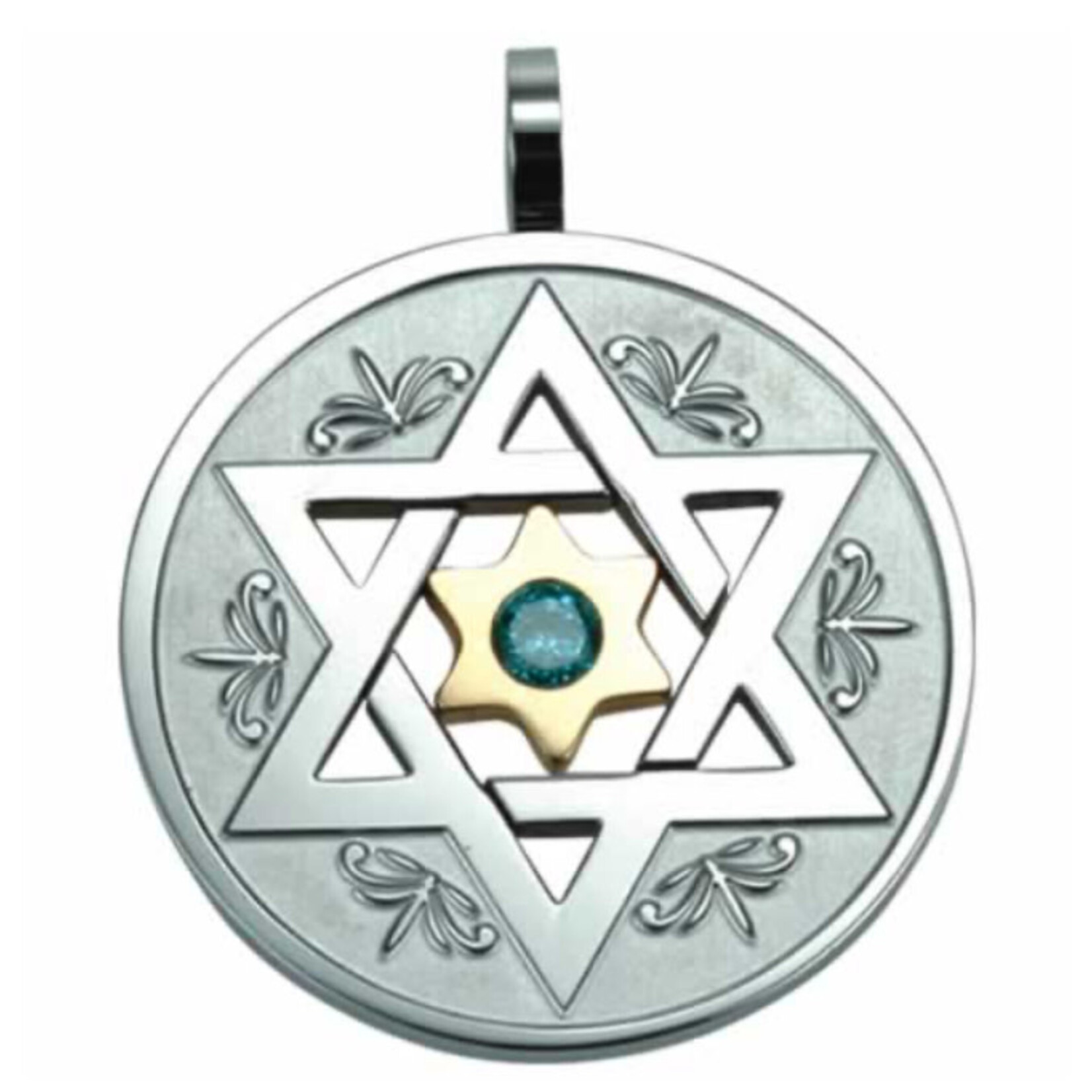 Round Star of David with Center Gold Star of David Pendant