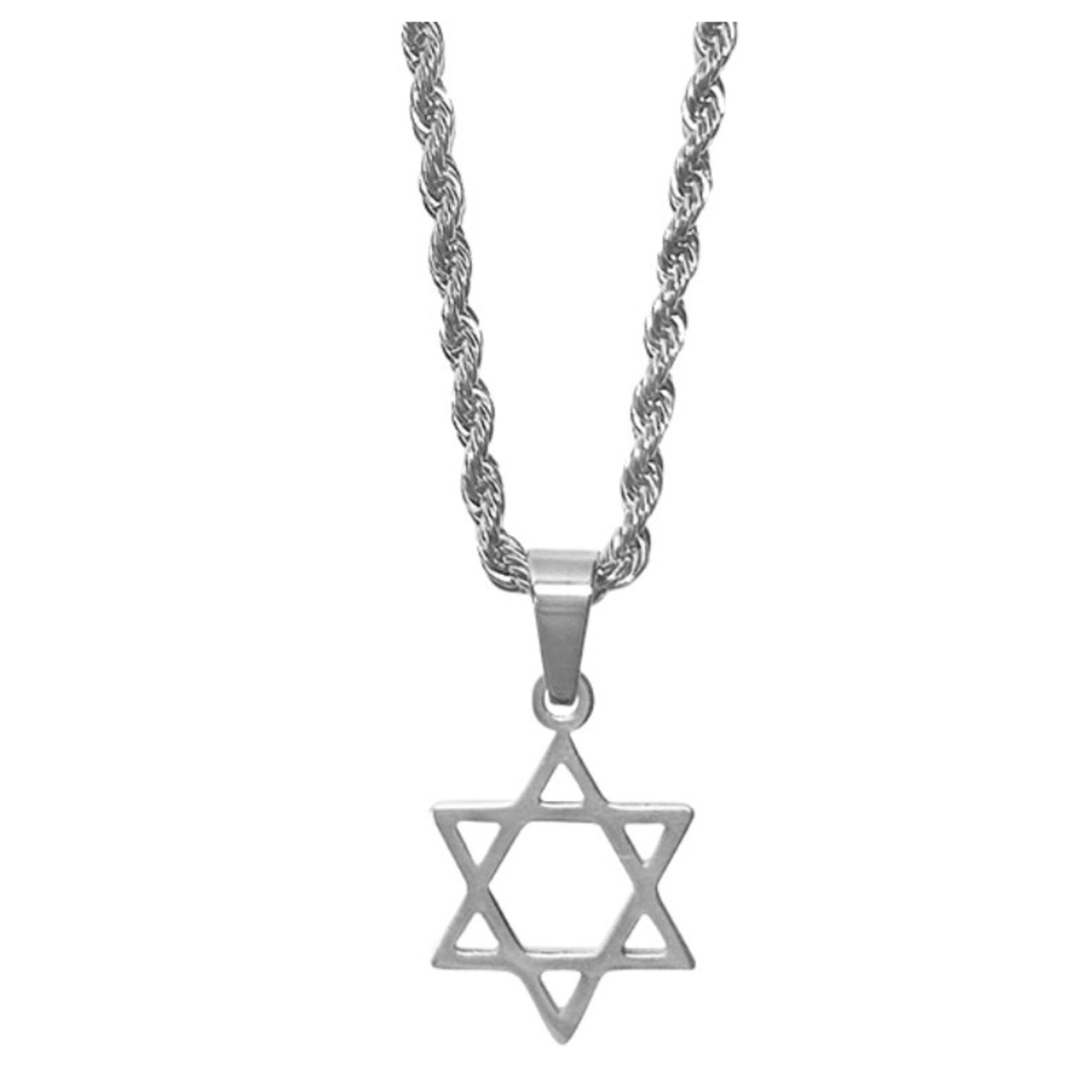 Stainless Steel Star of David Necklace with Rope Chain