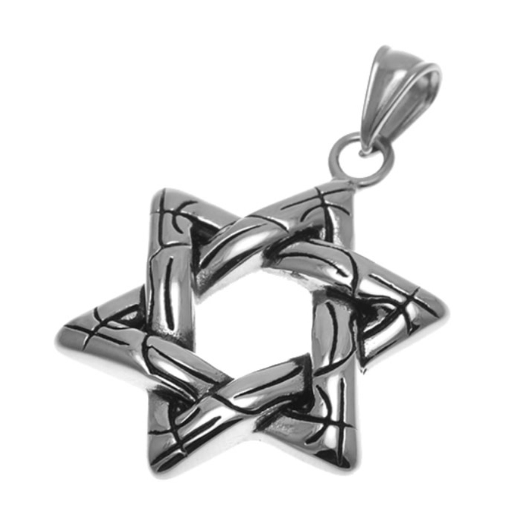 Stainless Steel Star of David with Design including Chain