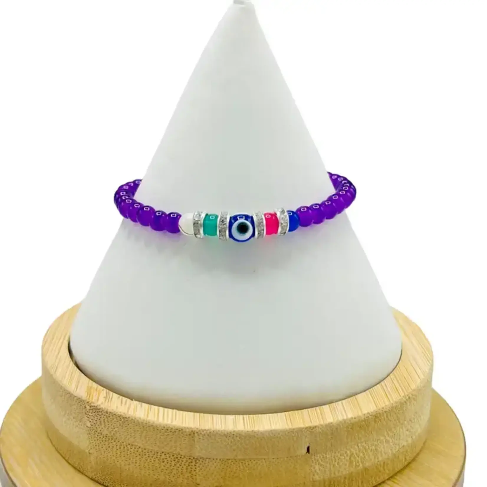 Colorful Evil Eye Beaded Link Chain Bracelet - Purple