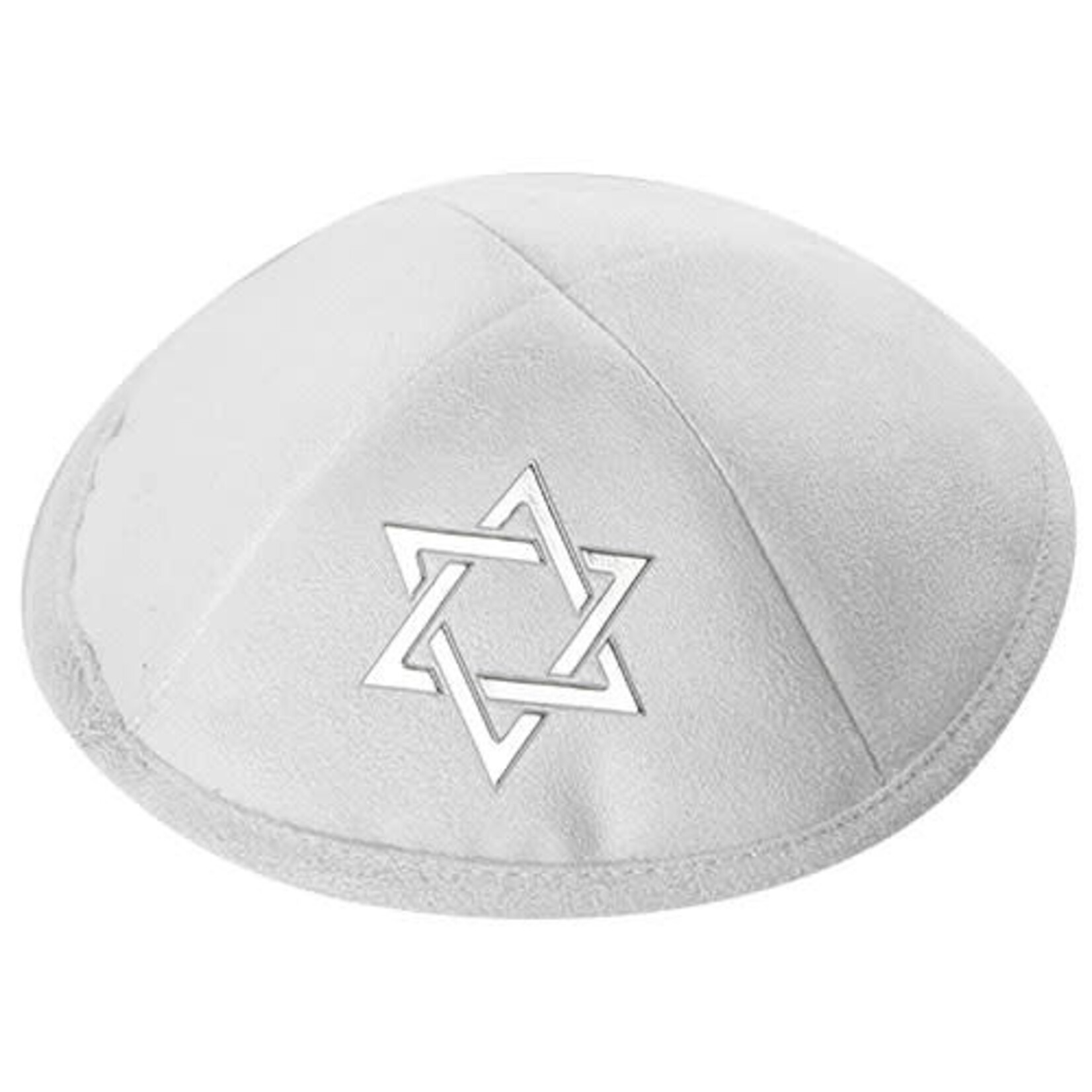 White Ultra Suede Kippah 19 cm with Silver Embroidered Magen David