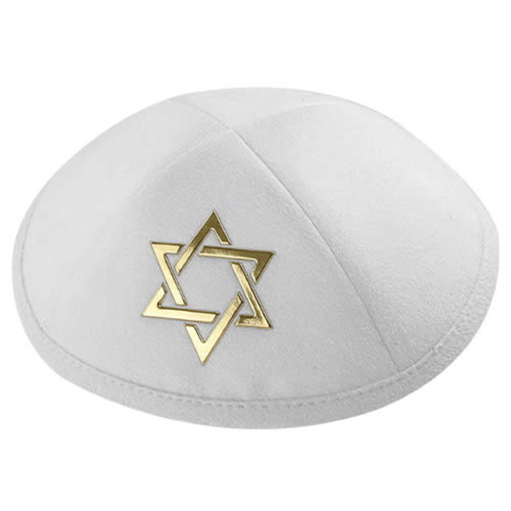 White Ultra Suede Kippah 19 cm with Gold Embroidered Magen David