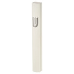 White Aluminium Mezuzah Dotted Design with Silver Shin - 12cm