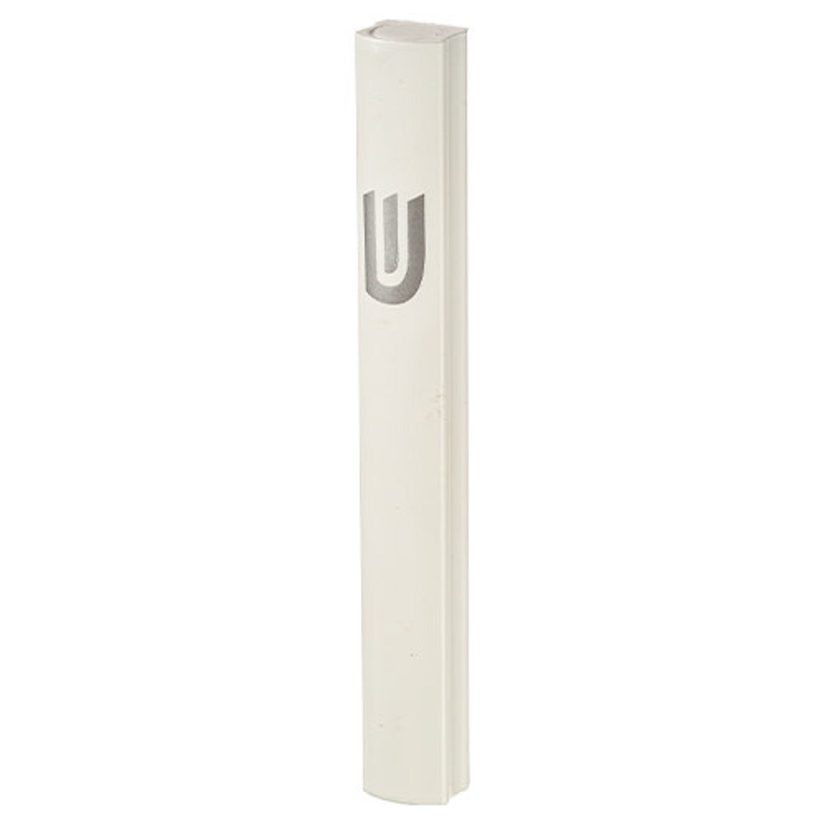 White Aluminium Mezuzah Dotted Design with Silver Shin - 12cm