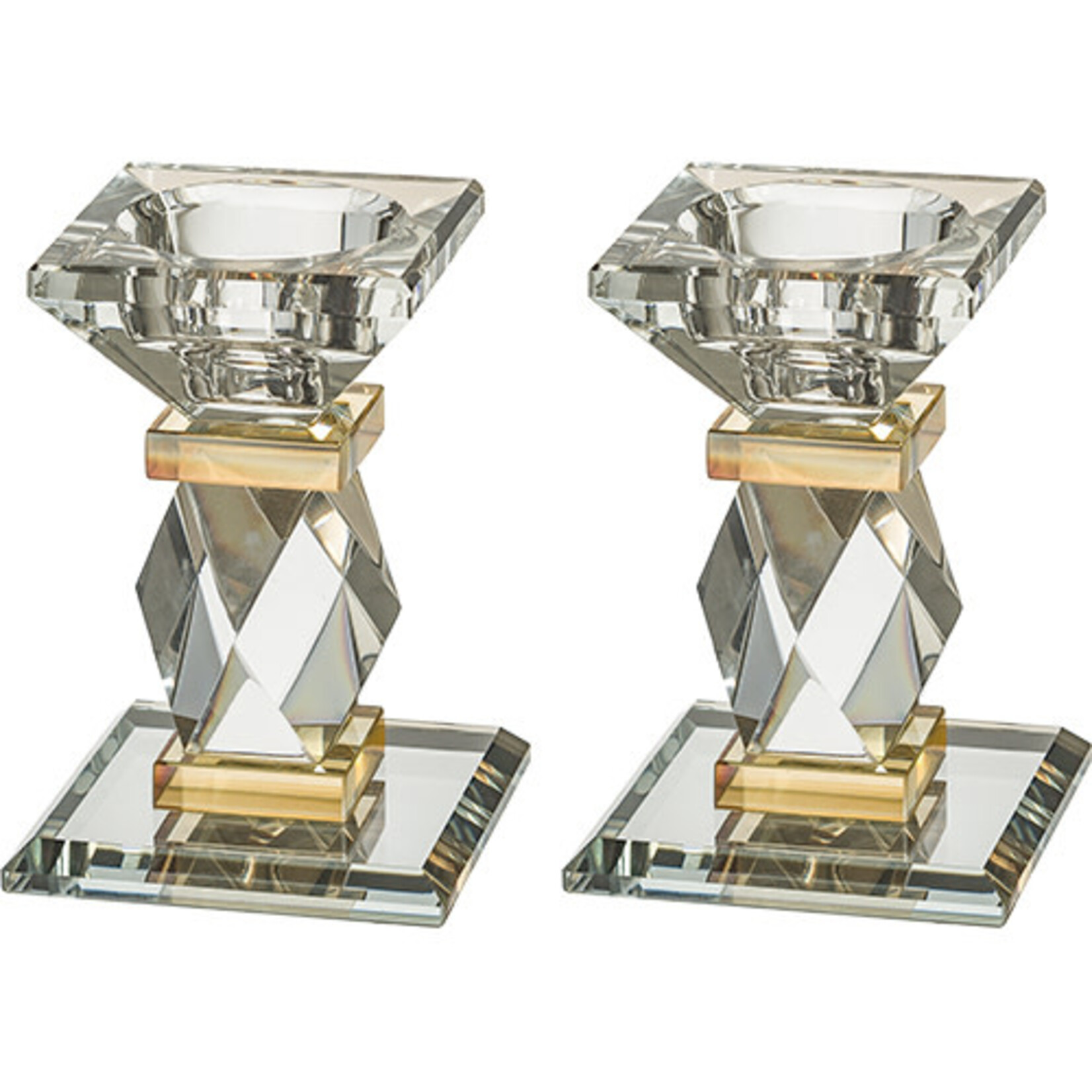 Pair of Crystal Candlesticks - Amber Accents