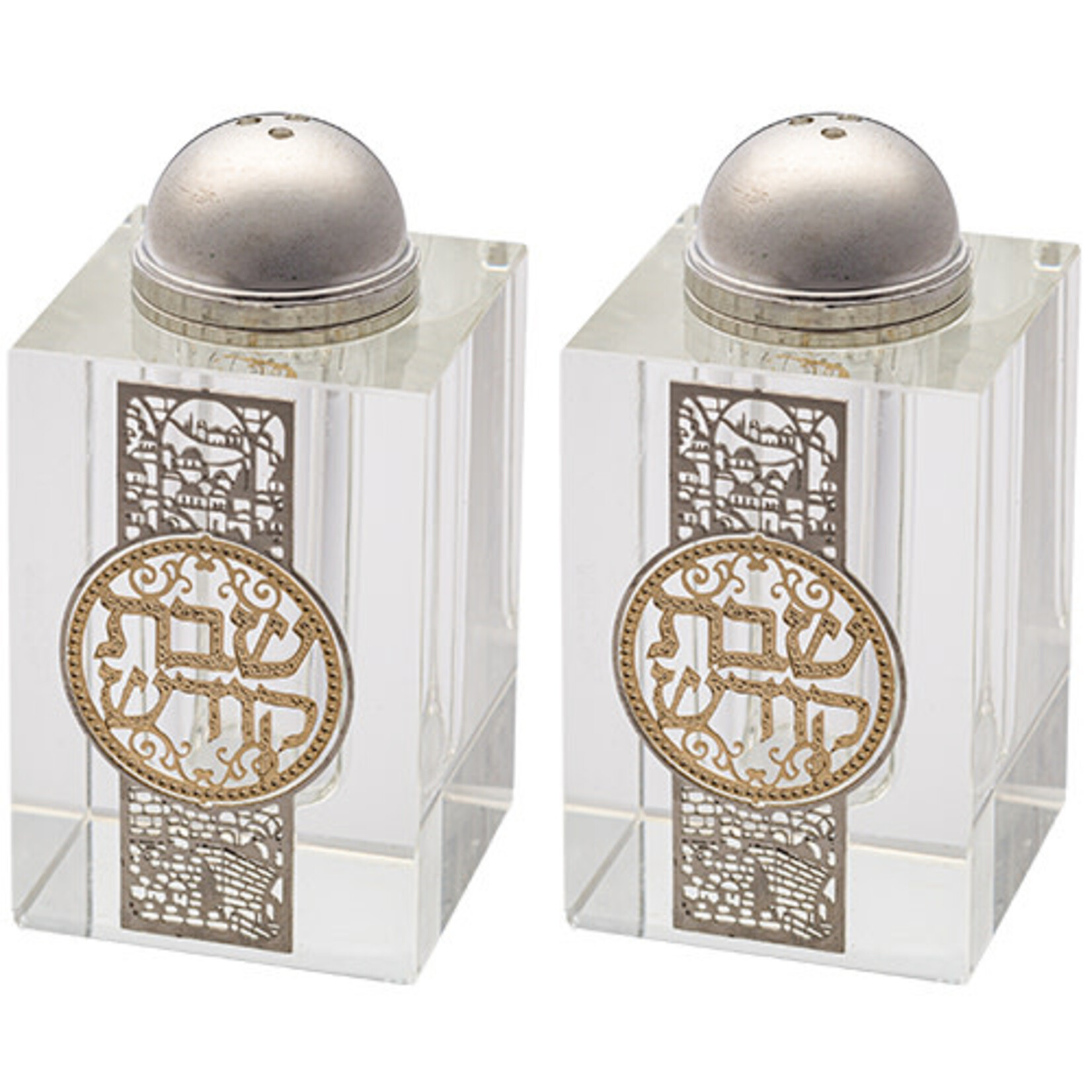 Crystal Salt and Pepper Shakers - Gold Jerusalem