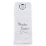 White Embroidered Shabbat Shalom Hand Towel - Silver