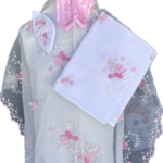 Pink Floral with Silver Embroidery