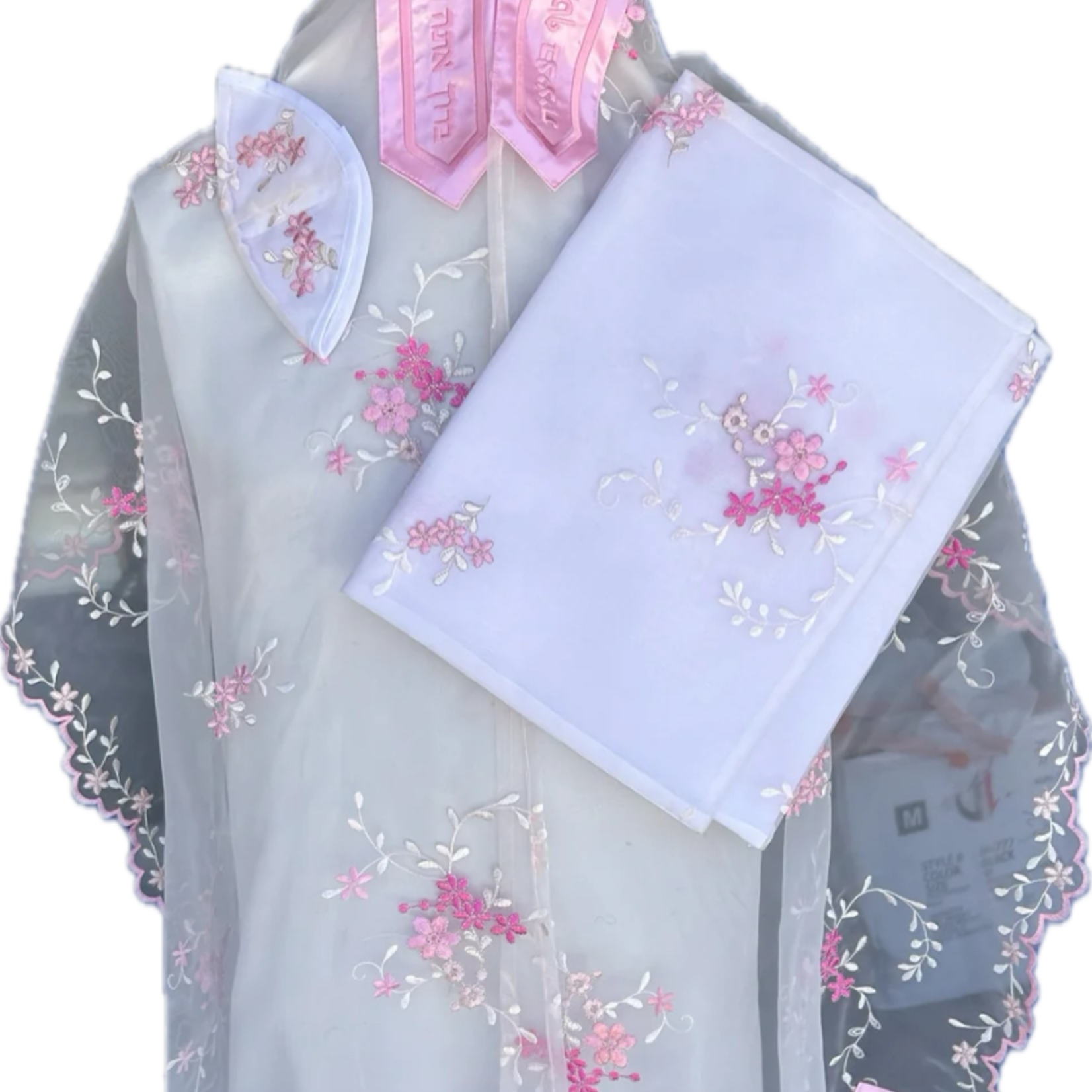 Pink Floral with Silver Embroidery