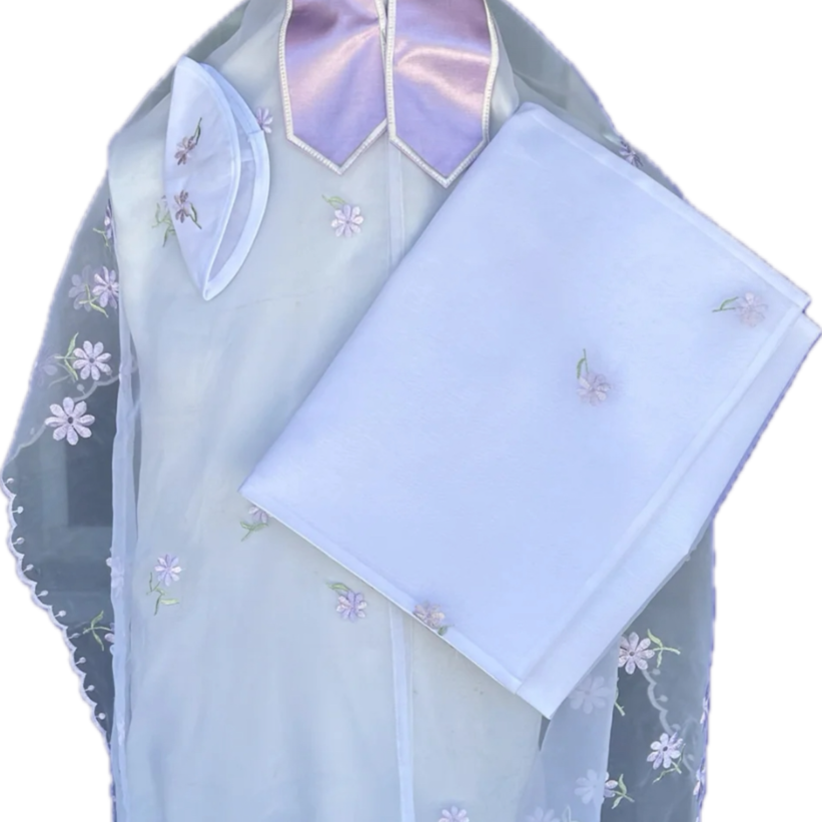 Soft Lavender Floral Embroidered Organza Tallit (139)