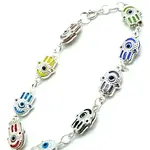 Sterling Silver Hamsa Charm Bracelet - Multi-Colored