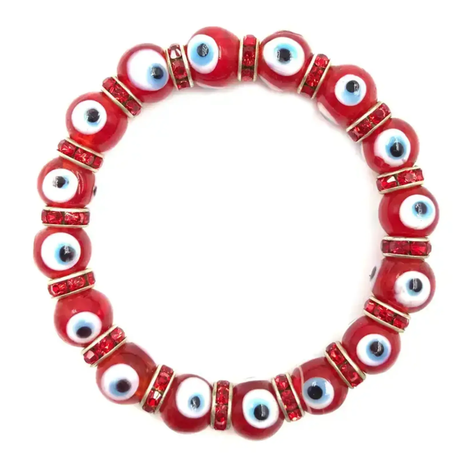 Glass Eye Bracelet w/ Crystals - Red