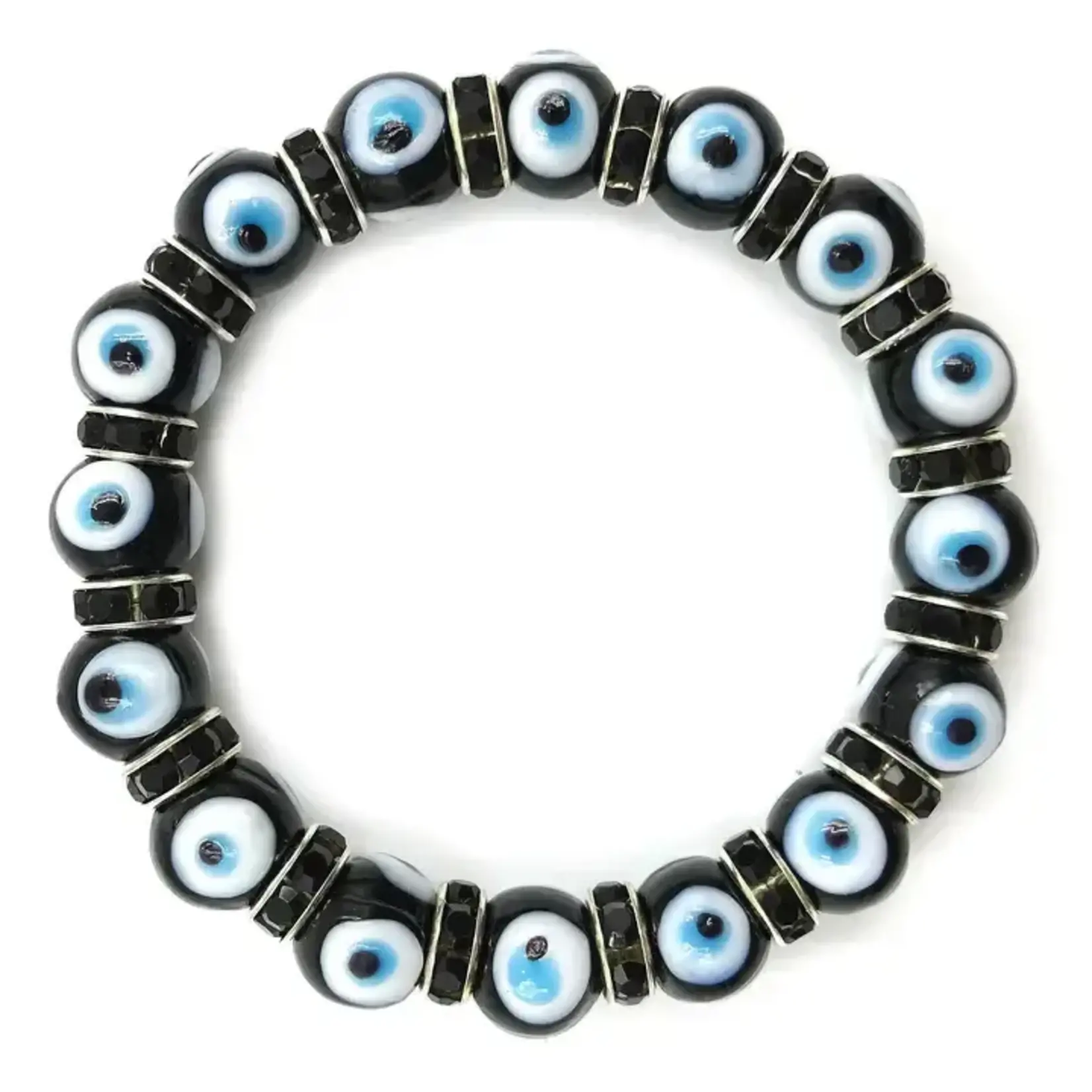 Glass Eye Bracelet w/ Crystals - Black