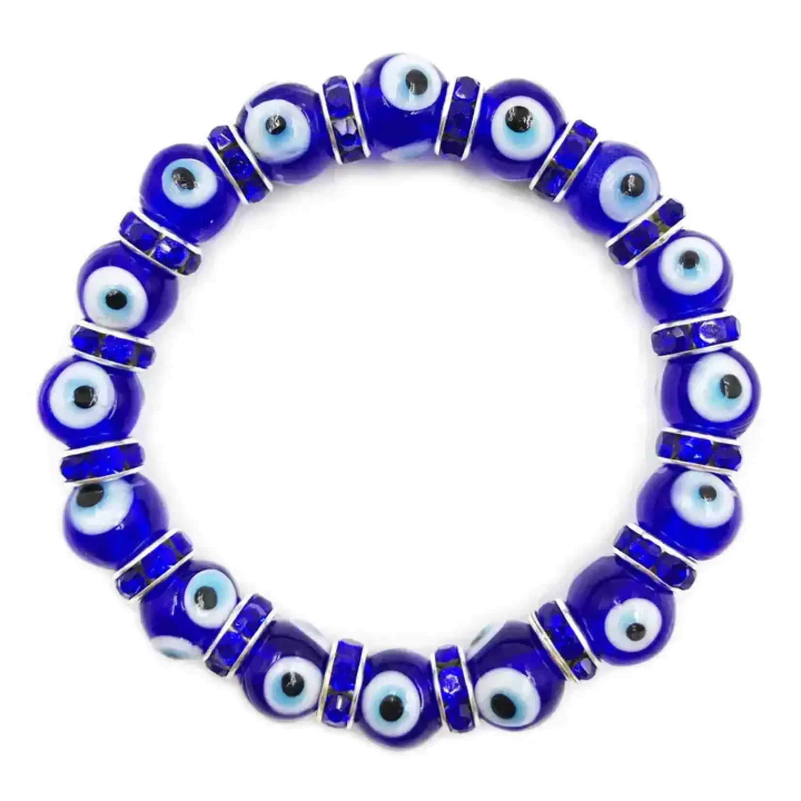 Glass Eye Bracelet w/ Crystals - Blue
