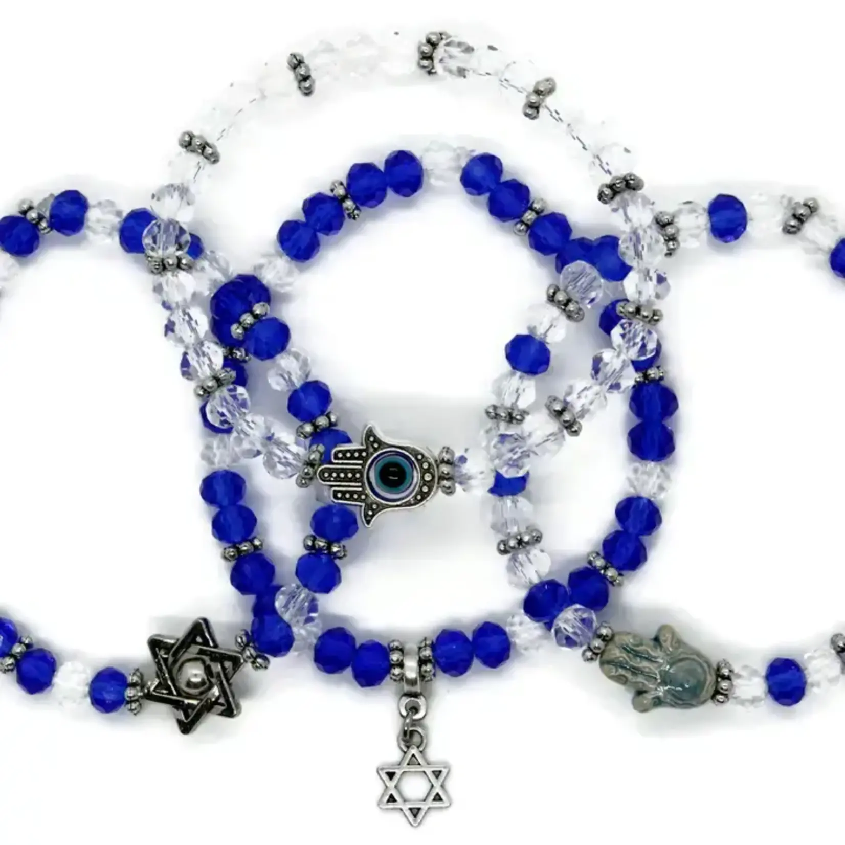 Judaica Star of David or Hamsa Stretch Glass Bracelet