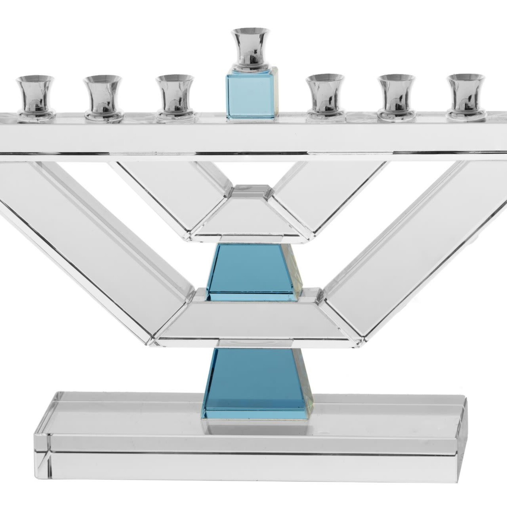 V-Shaped Crystal Menorah with Blue Accent