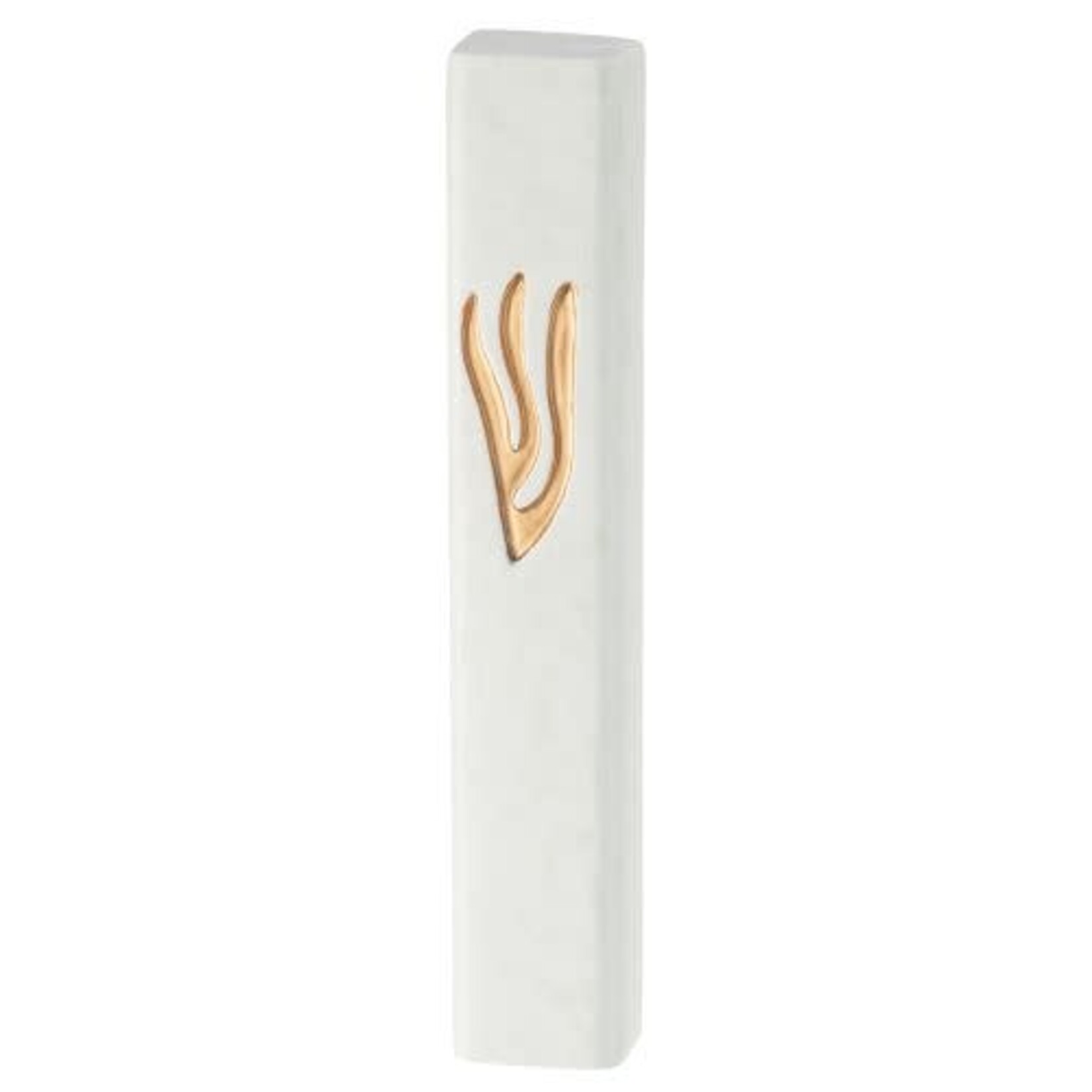 White Mezuzah Case - Gold Shin