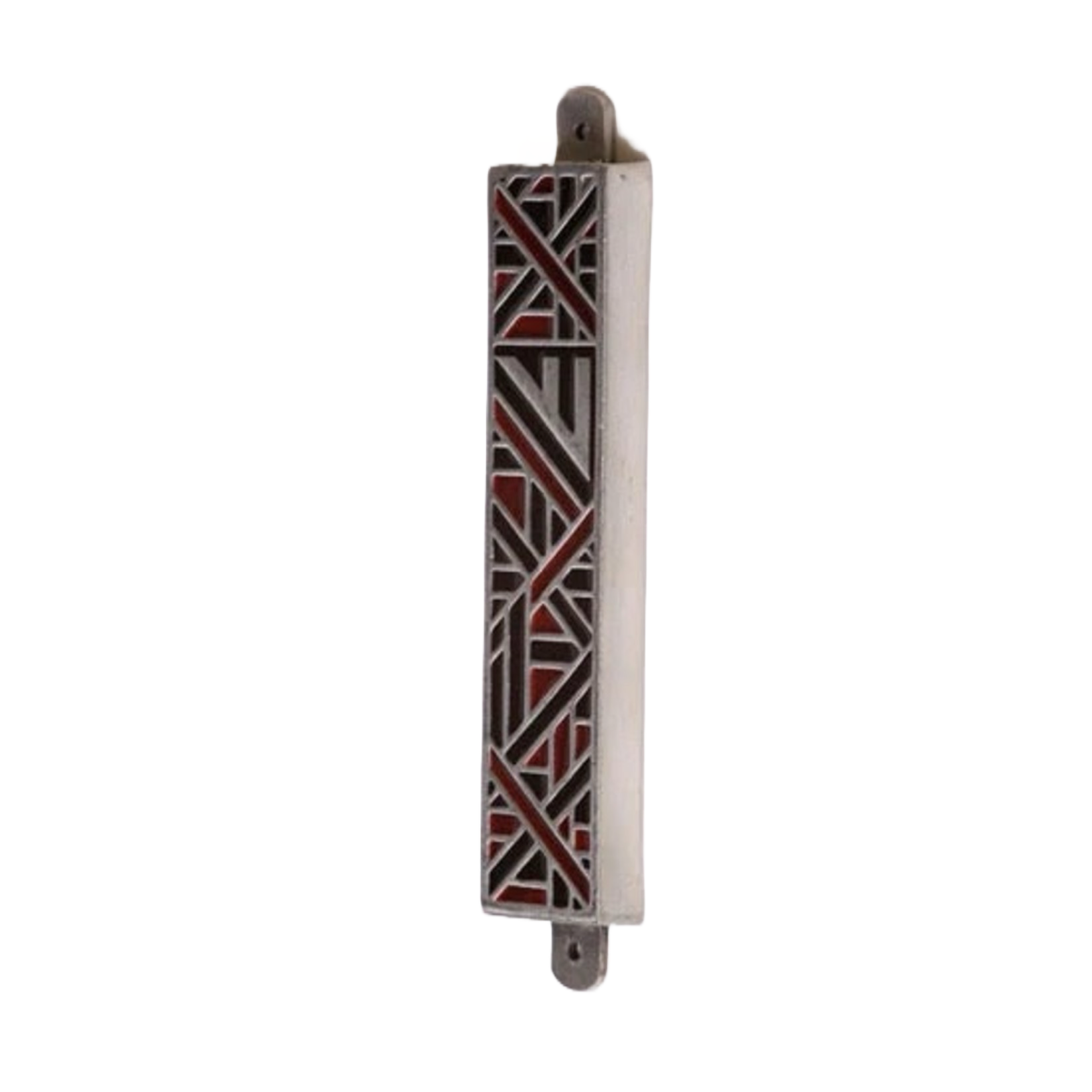 Geometric Pewter Mezuzah - Red/Black