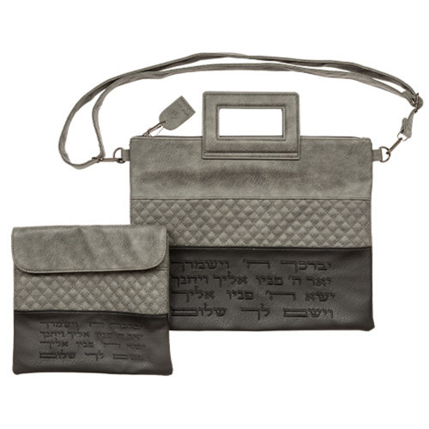 Leatherette Talit & Tefilin Set - Black/Gray
