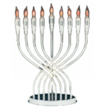 "Illumination" Chrome Plated Menorah with Flickering Bulbs