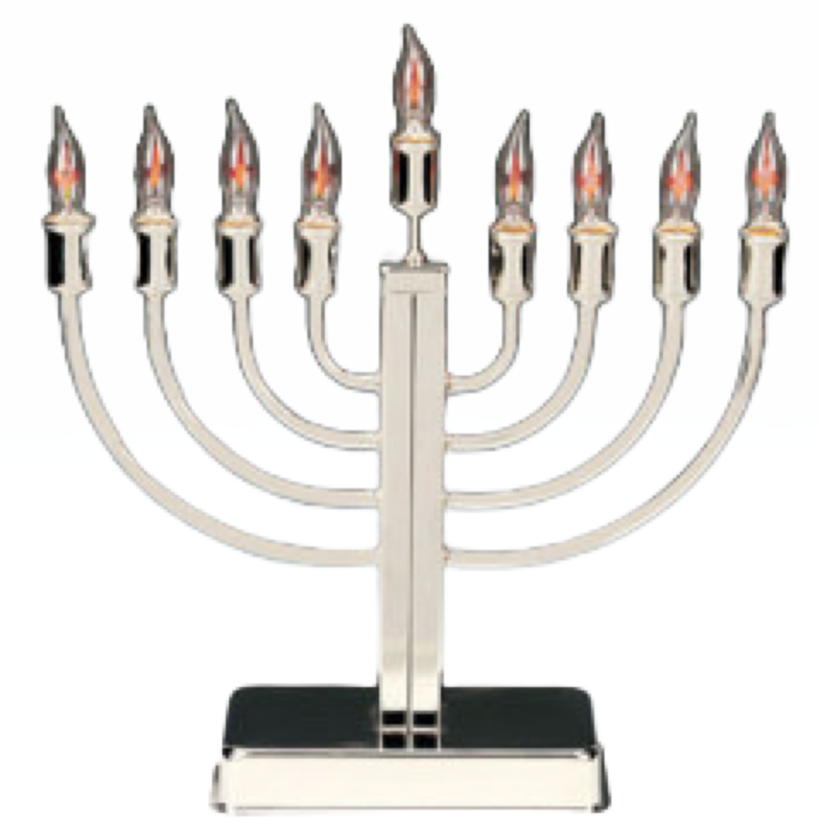 Chrome Plated Electric Menorah with Flickering Bulbs-Square Base