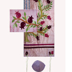 Tree of Life - Pomegranates Pink Raw Silk Applique'd Tallit