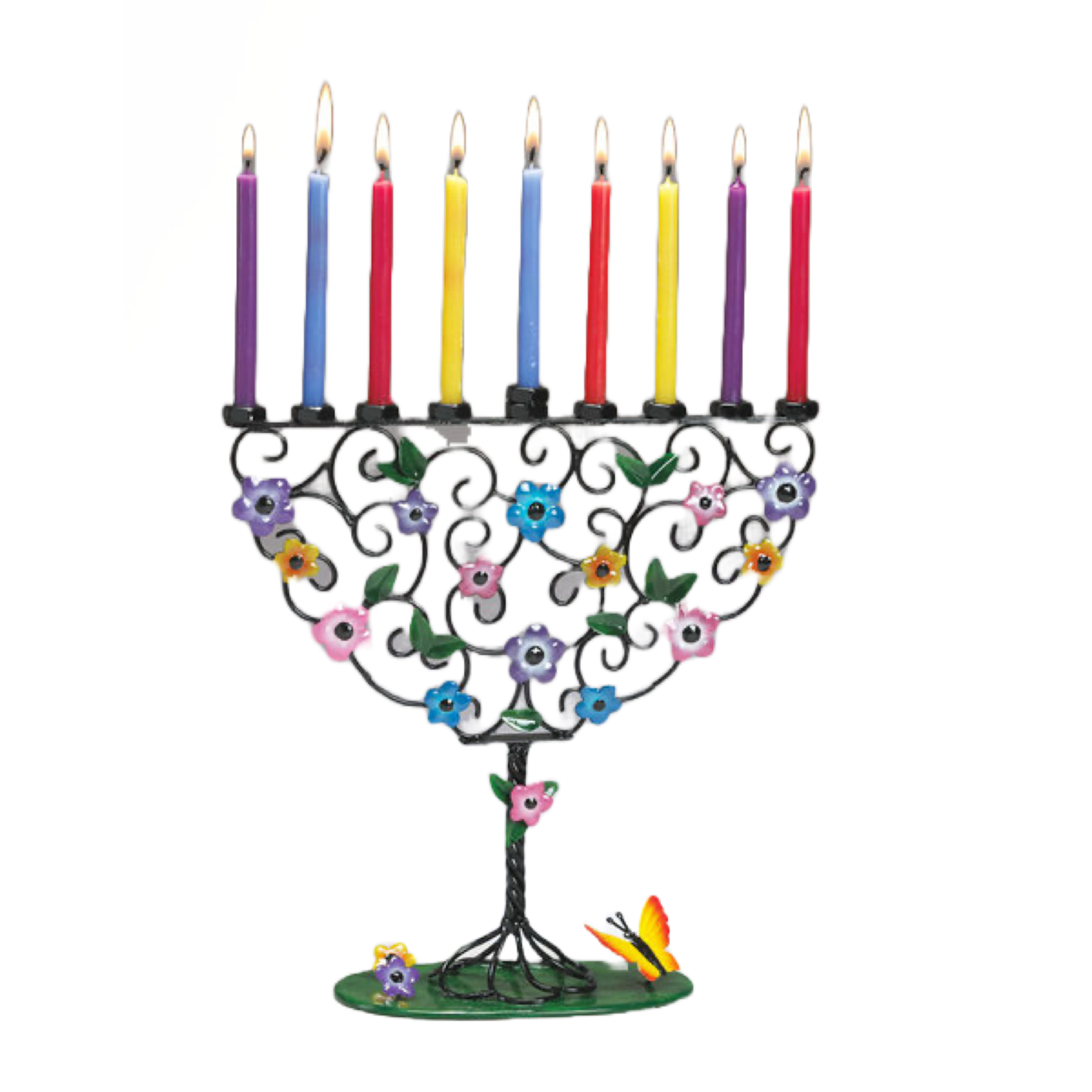 Flowering Tree Hand-Crafted Metal Menorah