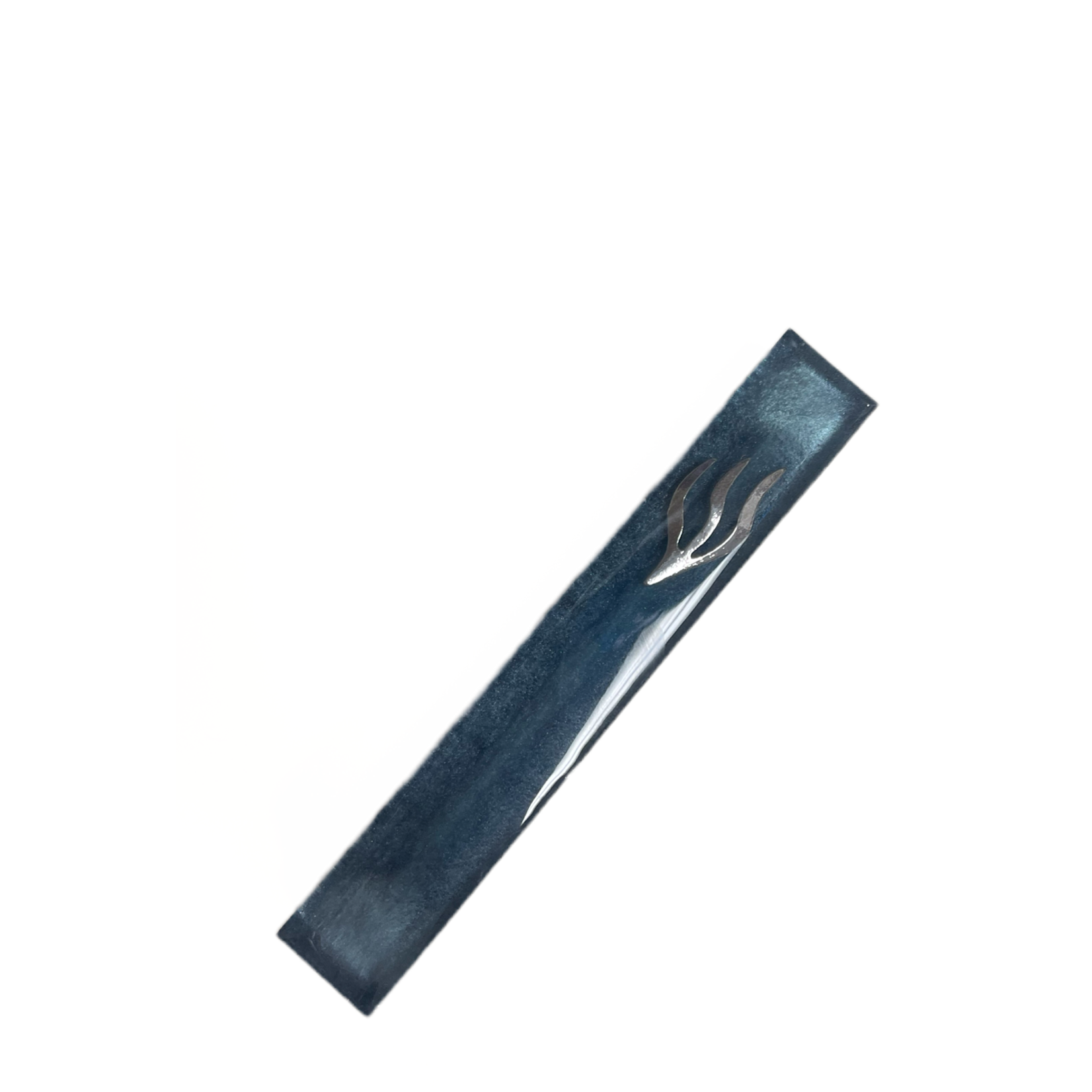 Blue Epoxy Mezuzah Case with Silver Shin - 12cm