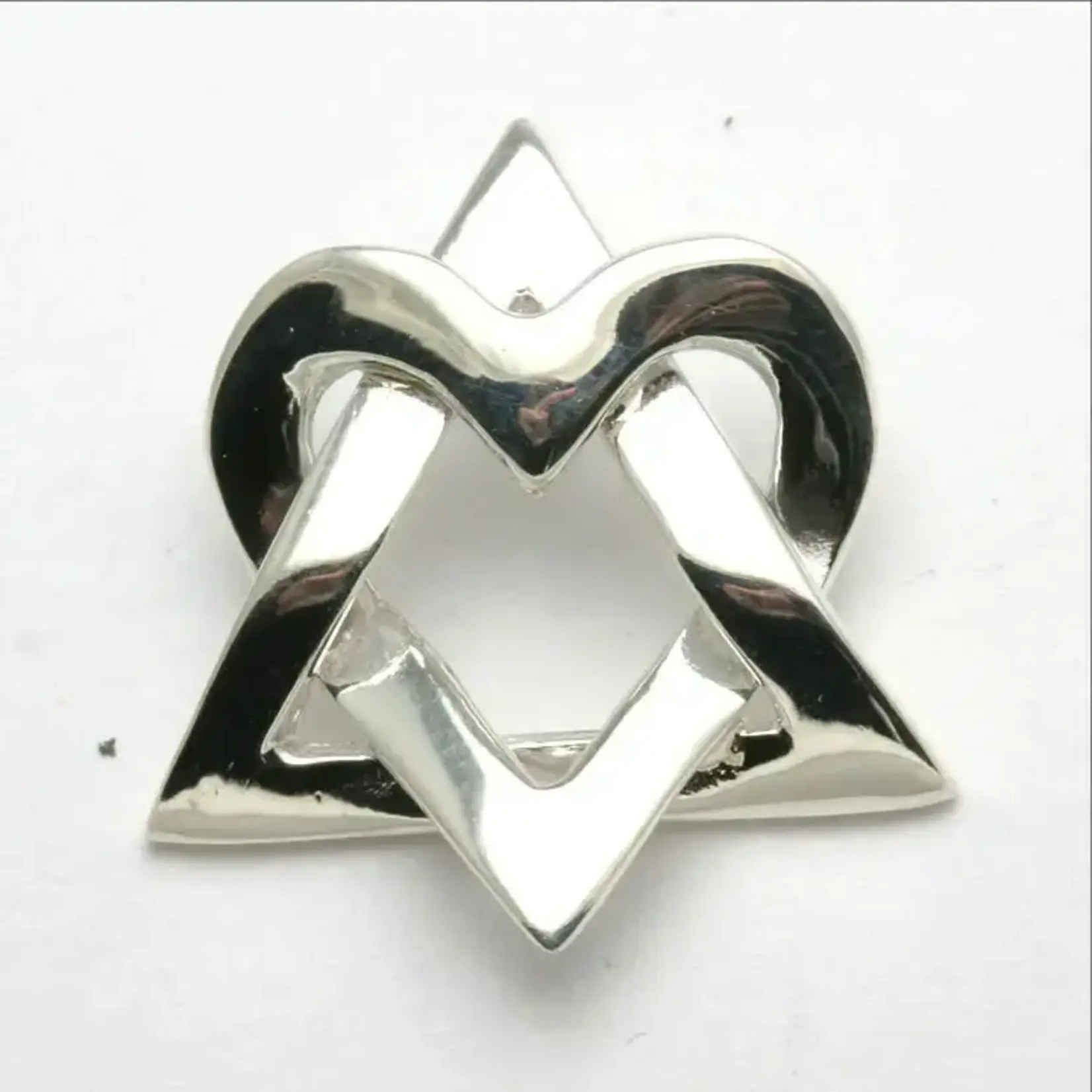 Sterling Jewish Silver Star of David Heart Pendant on SS 16" Box Chain