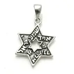Sterling Silver Star of David Shema Yisrael Pendant on SS 18" Cable Chain