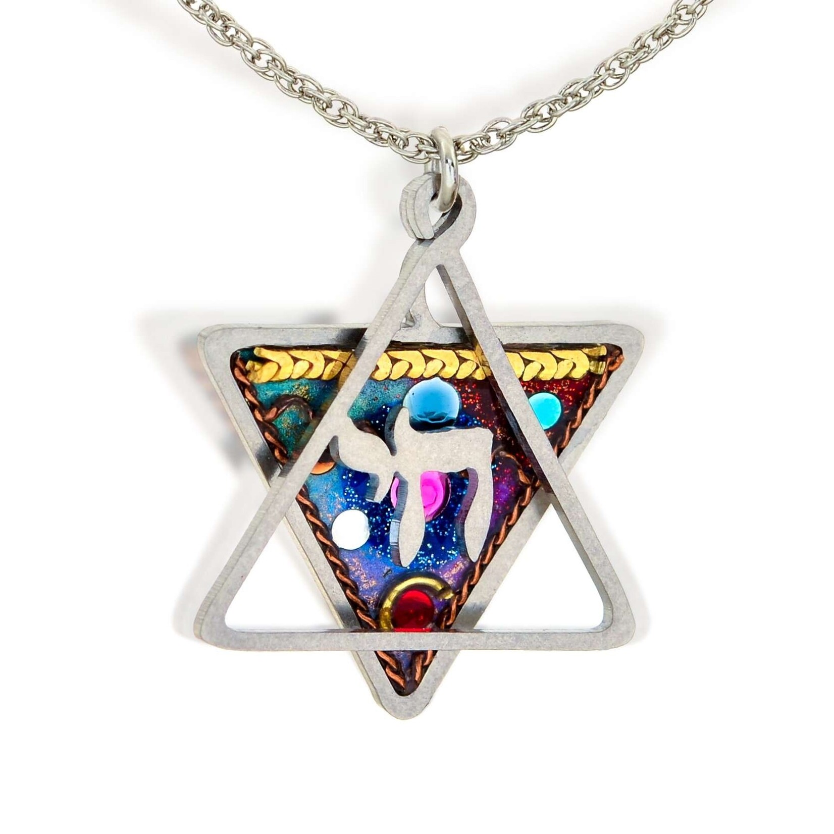 Seeka Layered Star of David Chai Judaic Necklace