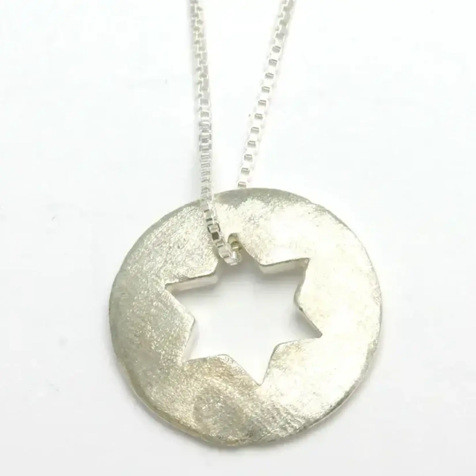 Sterling Silver Star of David Pendant Disk w/ 16" Chain