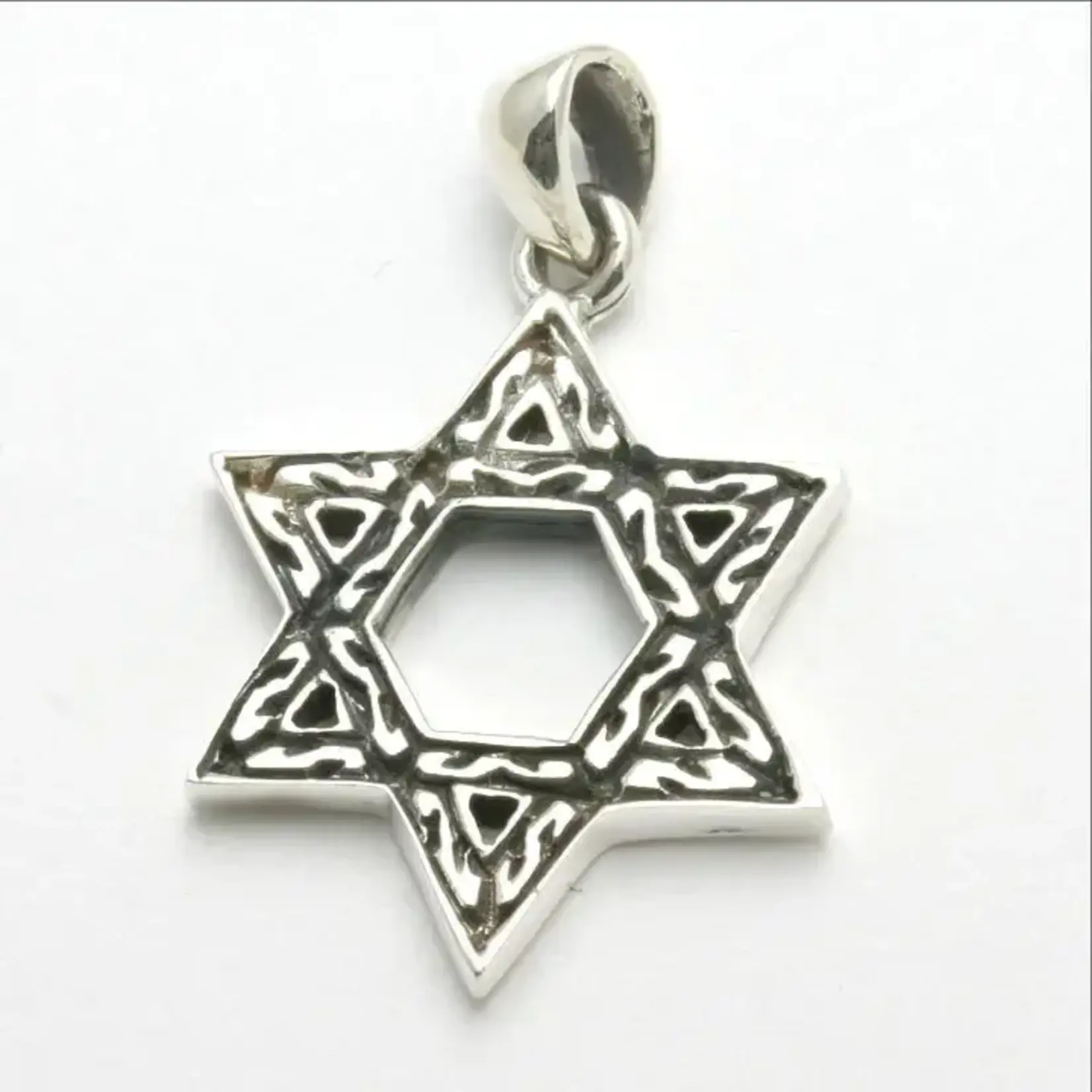 Sterling Silver Jewish Star of David Pendant Filigree w/18" Chain