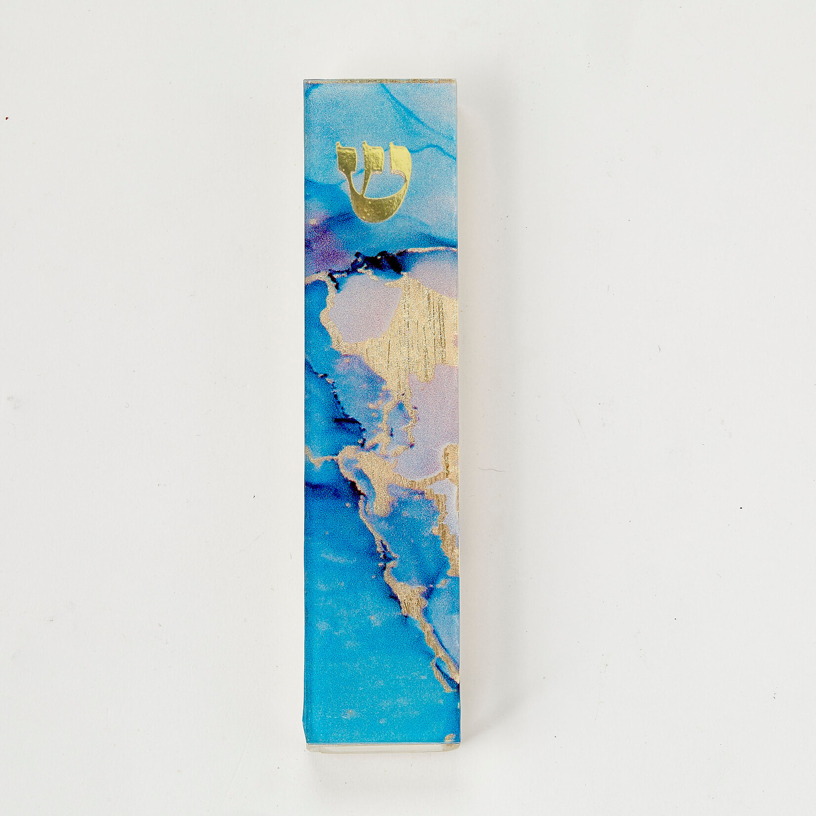Blue Marble  Art Glass Mezuzah