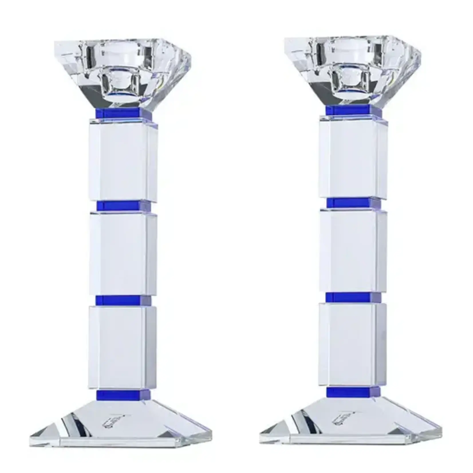 Crystal Candlesticks Square Design Set of 2 - Blue 10"